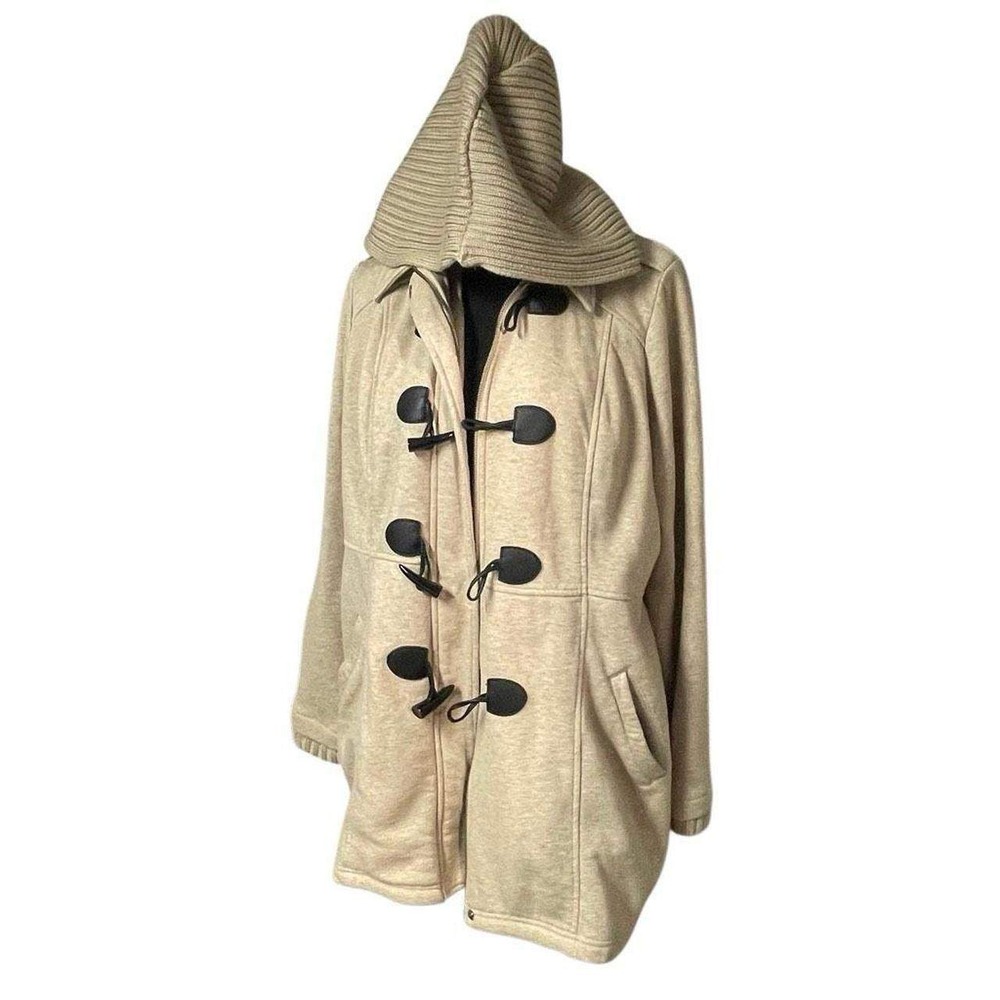 Torrid Khaki Mixed‎ Knit Toggle Hooded Fleece Coat